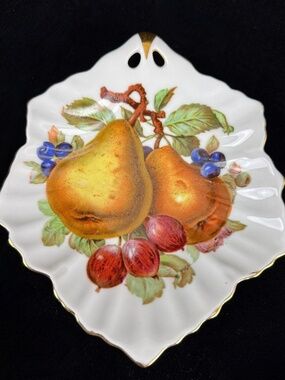 Mitterteich Bavaria Leaf Shaped Fruit Nut Candy Trinket Dish Pears Gold Trim